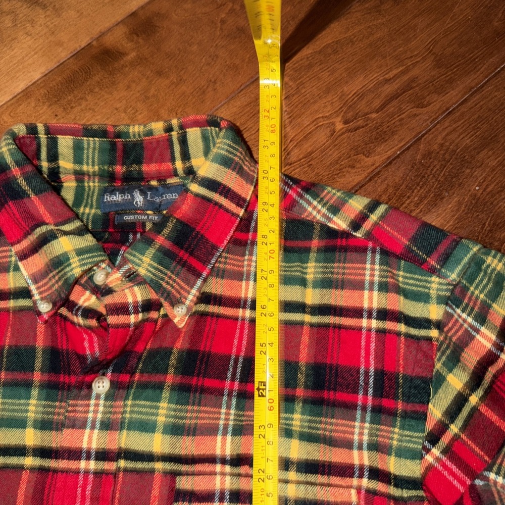 VINTAGE Polo Ralph Lauren Shirt Mens Large Red Green Plaid Heavy Flannel - Picture 4 of 5